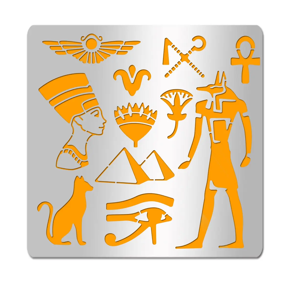 INFUNLY Egyptian Metal Journal Stencil 6.5" Animal Pattern Hieroglyphics Stencils | Reusable Stainless Steel Template for Art Crafts - main product image