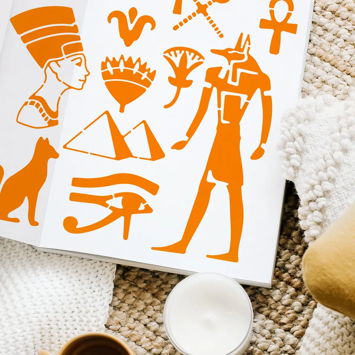 INFUNLY Egyptian Metal Journal Stencil 6.5" Animal Pattern Hieroglyphics Stencils | Reusable Stainless Steel Template for Art Crafts - view 5