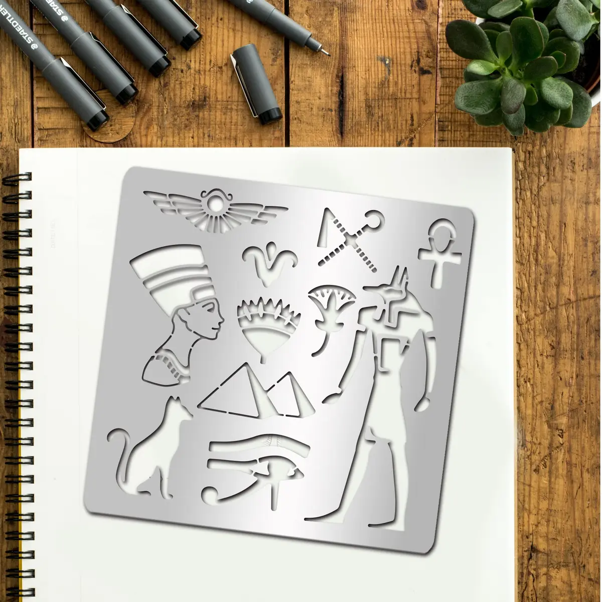 INFUNLY Egyptian Metal Journal Stencil 6.5" Animal Pattern Hieroglyphics Stencils | Reusable Stainless Steel Template for Art Crafts - view 7
