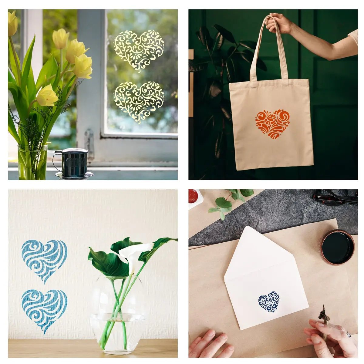 INFUNLY Heart Metal Stencil 15.6cm (6.15") | Reusable Love Heart Flower Painting Template - view 6