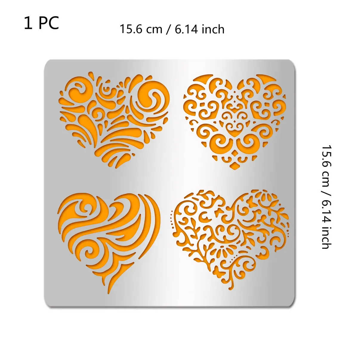 INFUNLY Heart Metal Stencil 15.6cm (6.15") | Reusable Love Heart Flower Painting Template - view 2