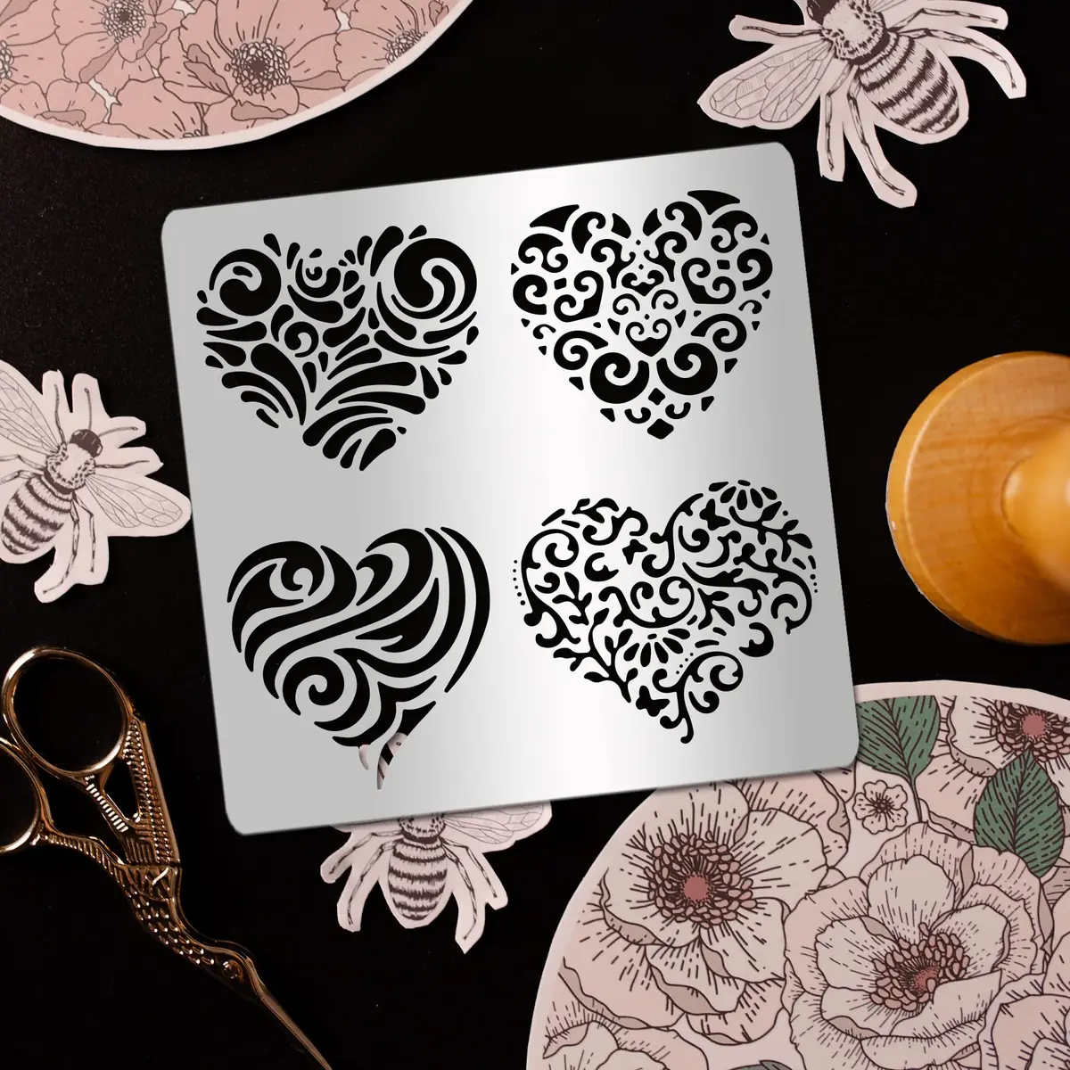 INFUNLY Heart Metal Stencil 15.6cm (6.15") | Reusable Love Heart Flower Painting Template - view 4