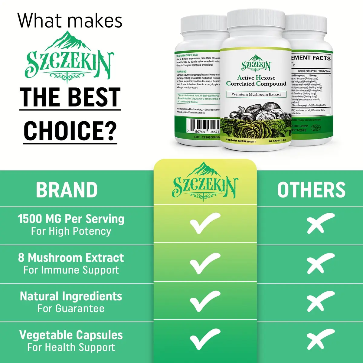 SZCZEKIN Active Hexose Correlated Compound 1500 mg Supplement | Mushroom Extract for Immune & Liver Support (90 Veggie Capsules) - view 3