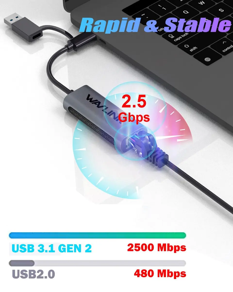 WAVLINK USB C to Ethernet Adapter 2.5 Gbps, USB to RJ45 Converter | Hybrid 2-in-1 Network Adapter for Laptops - view 4