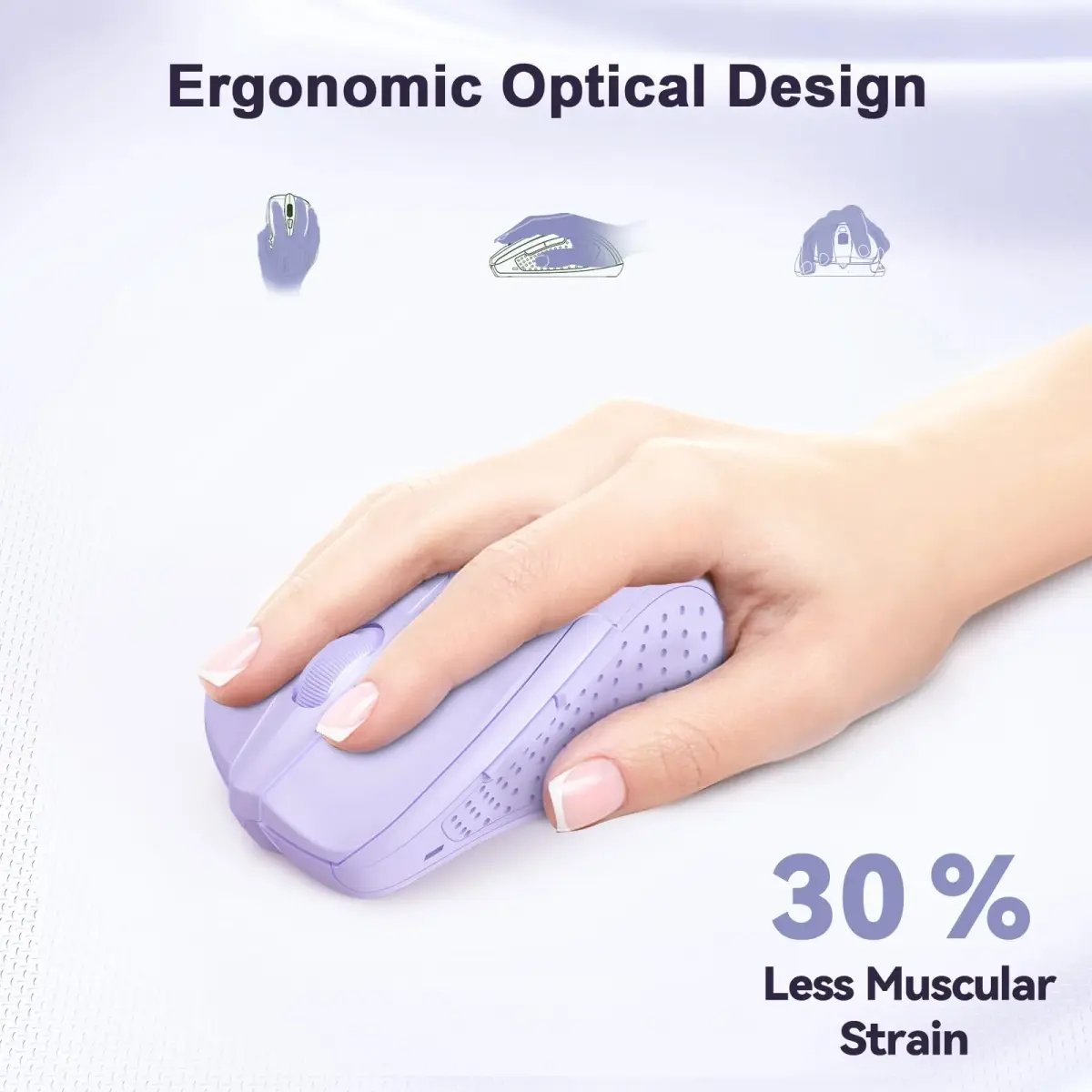 TECKNET M003 Wireless Mouse - Lavender, 2.4G Ergonomic Computer Mouse with 2600 DPI for Right-Handed Use - view 2