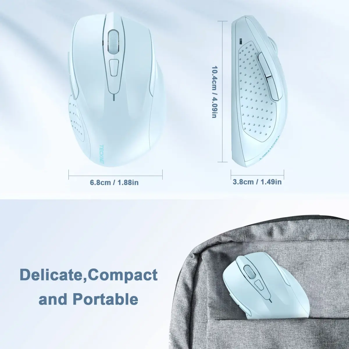 TECKNET Wireless Mouse M003, Lightblue, 2.4G Ergonomic Computer Mouse with 2600 DPI | Right-Handed Use - view 5