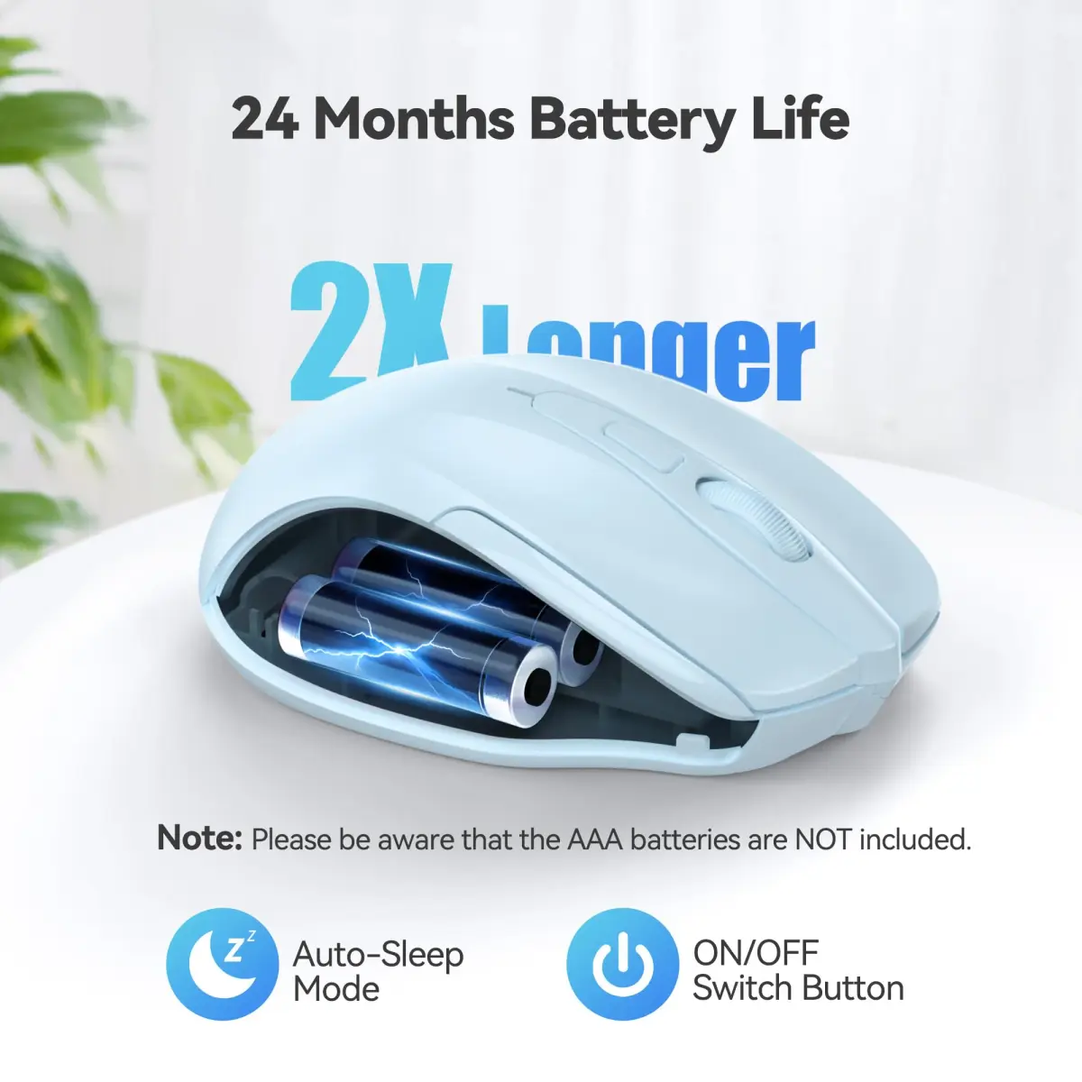TECKNET Wireless Mouse M003, Lightblue, 2.4G Ergonomic Computer Mouse with 2600 DPI | Right-Handed Use - view 6