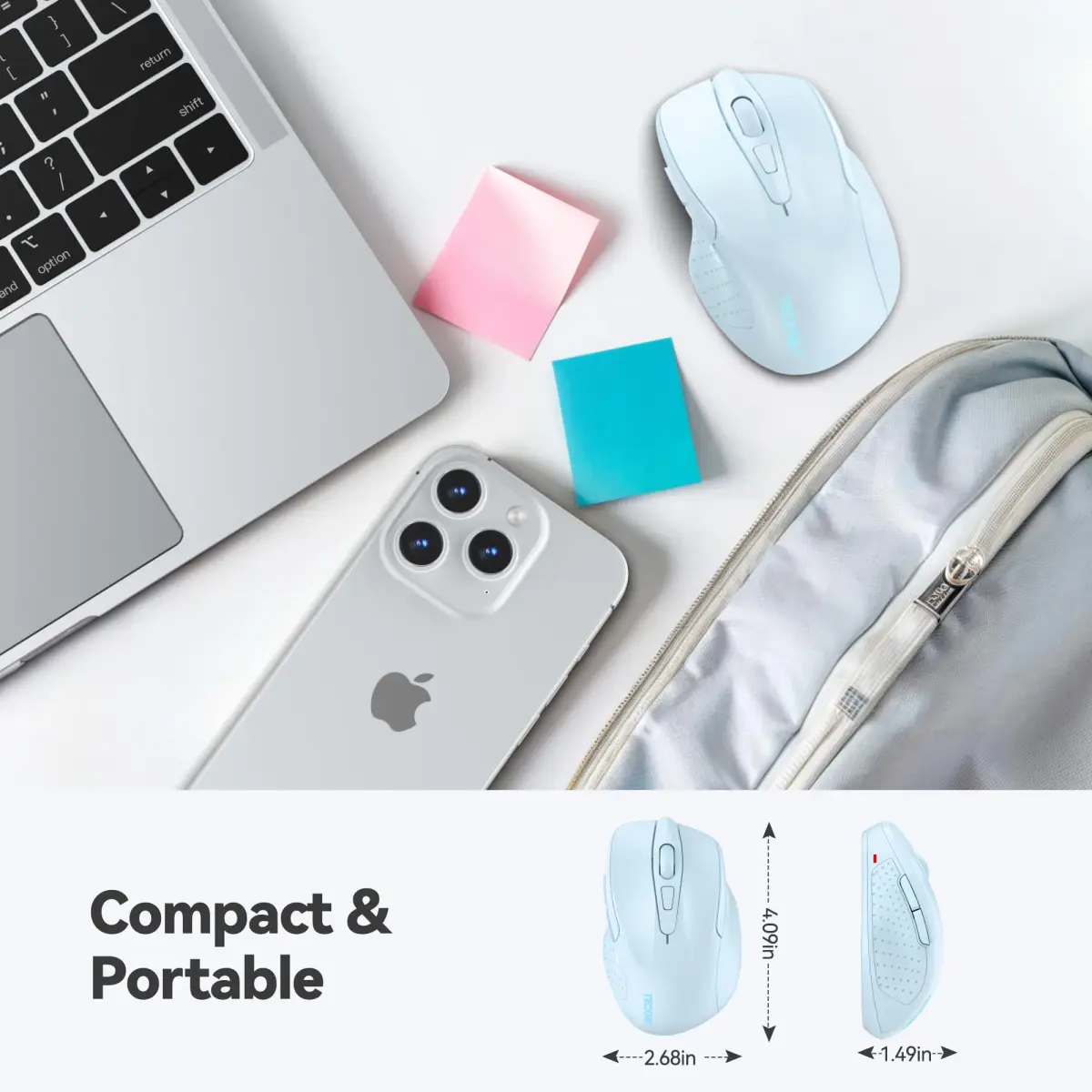 TECKNET Wireless Mouse M003, Lightblue, 2.4G Ergonomic Computer Mouse with 2600 DPI | Right-Handed Use - view 2