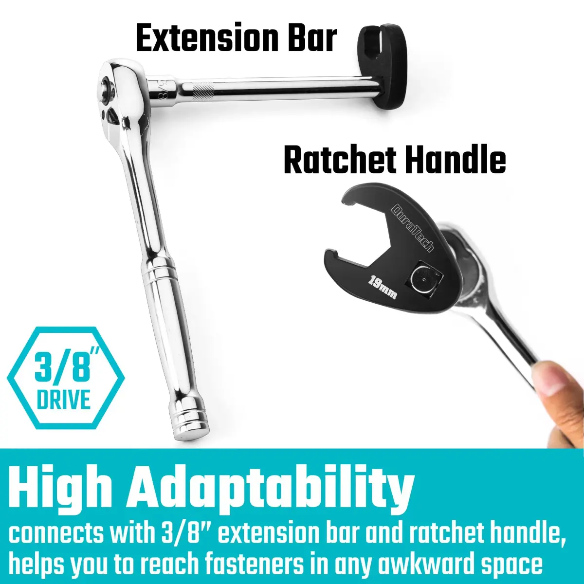 DURATECH 10-Piece 3/8" Drive Metric Crowfoot Wrench Set 10-19mm | CR-V Steel Flare Nut Tool - view 4