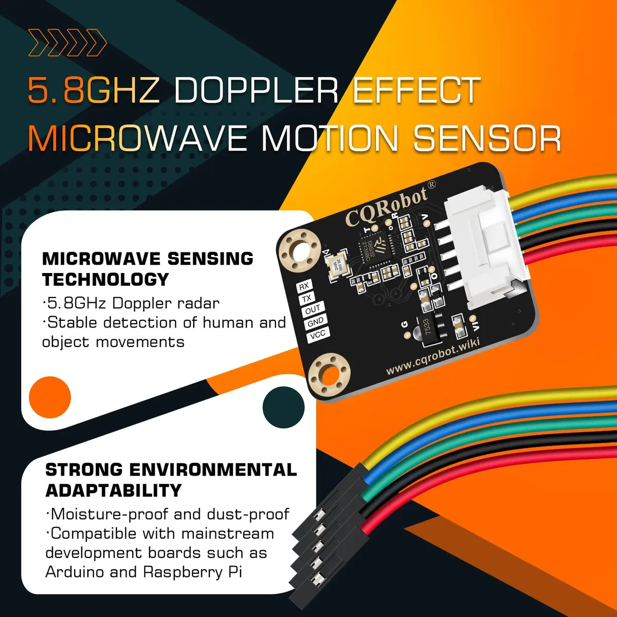 CQRobot 5.8GHz Microwave Sensor Compatible with Arduino & Raspberry Pi | Long Distance, High Sensitivity Motion Detector - view 2