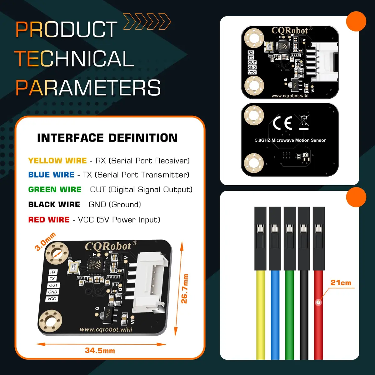CQRobot 5.8GHz Microwave Sensor Compatible with Arduino & Raspberry Pi | Long Distance, High Sensitivity Motion Detector - view 4