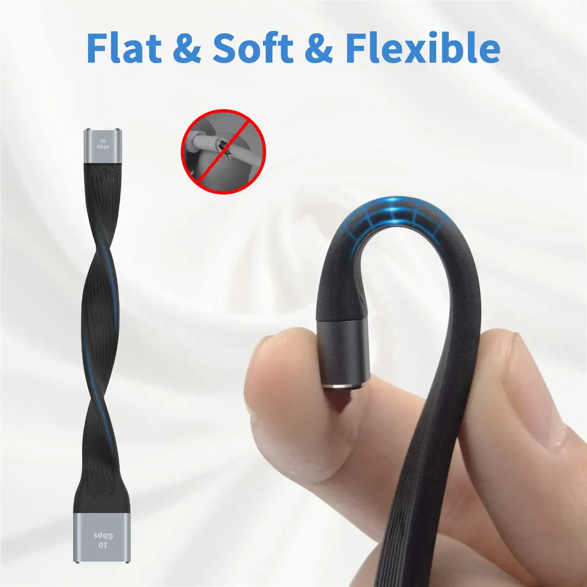 Poyiccot USB C Female to USB A Female Adapter 13cm (4.3 inches) | 10Gbps Data Transfer Flat Cable - view 4
