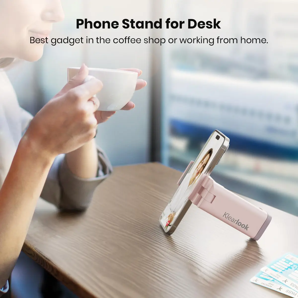 Klearlook Universal Airplane Phone Holder 2 Pack Pink | Rotatable Mount for Tray Table & Desk, Hands-Free Adjustable Stand - view 4