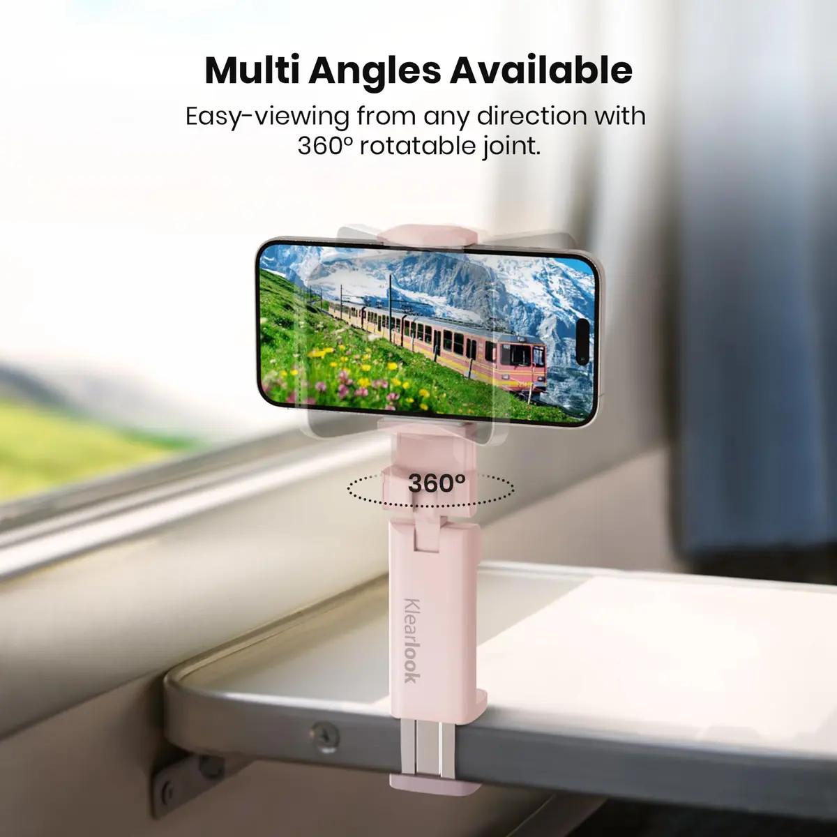 Klearlook Universal Airplane Phone Holder 2 Pack Pink | Rotatable Mount for Tray Table & Desk, Hands-Free Adjustable Stand - view 3