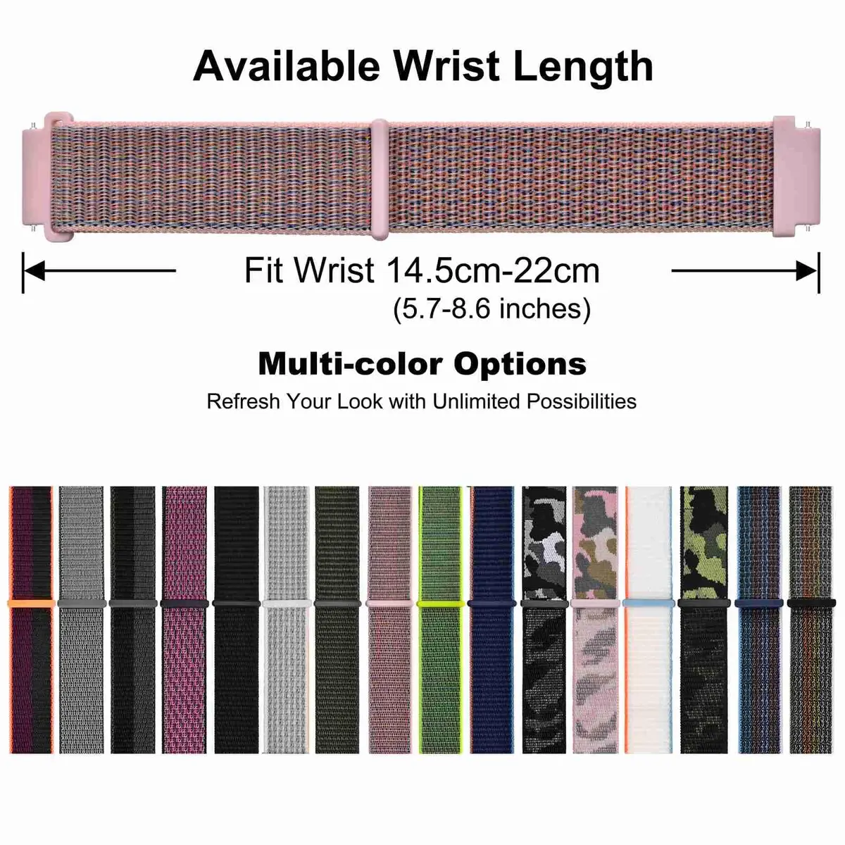 WOCCI 16mm Adjustable Nylon Watch Band, Quick Release Sport Loop Strap (Sand Pink) | Durable, Soft & Washable - view 6