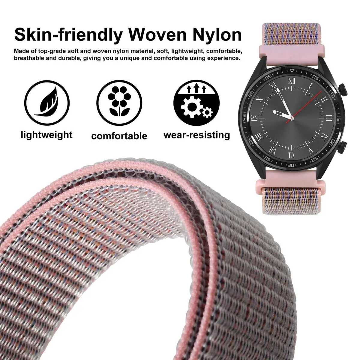 WOCCI 16mm Adjustable Nylon Watch Band, Quick Release Sport Loop Strap (Sand Pink) | Durable, Soft & Washable - view 2