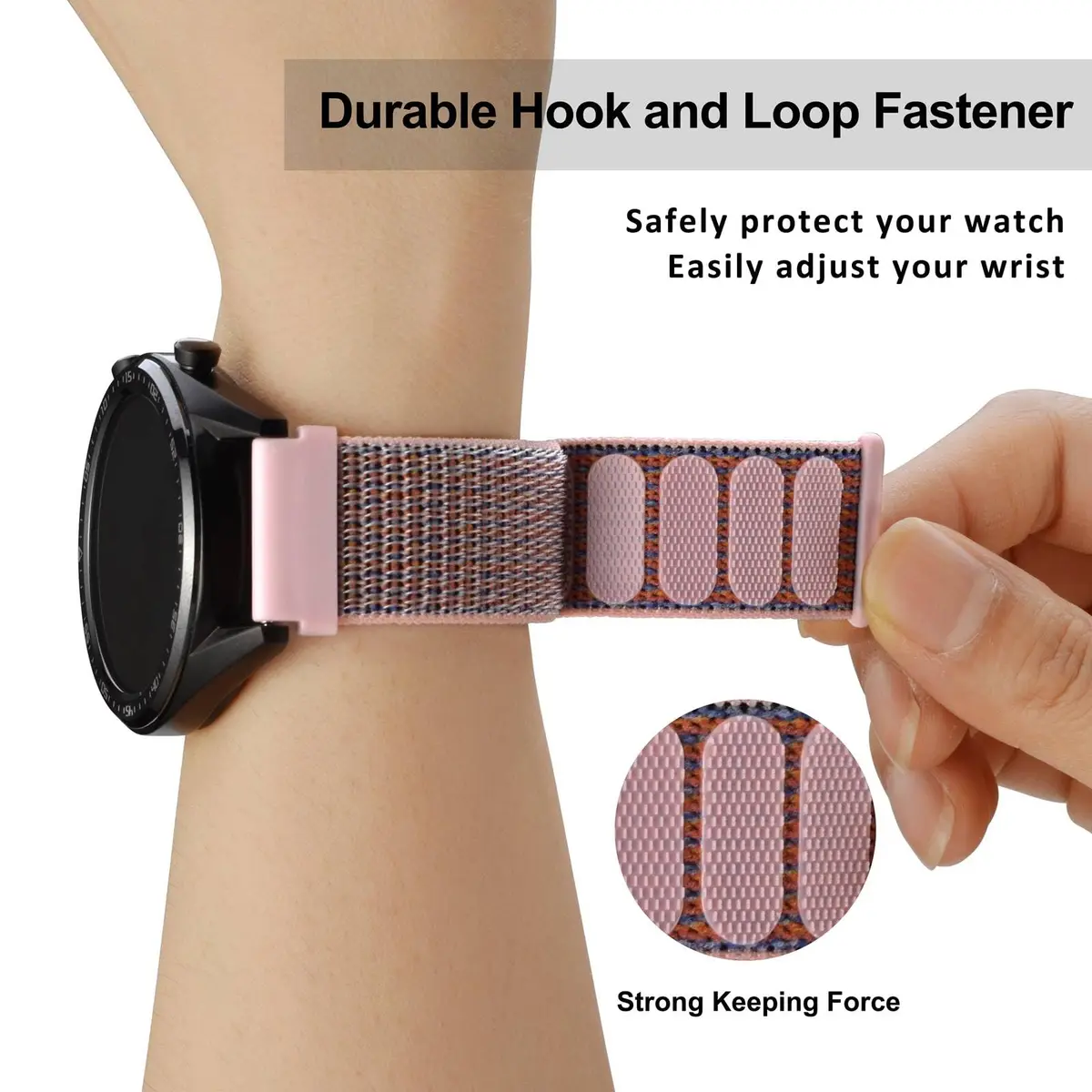 WOCCI 16mm Adjustable Nylon Watch Band, Quick Release Sport Loop Strap (Sand Pink) | Durable, Soft & Washable - view 4