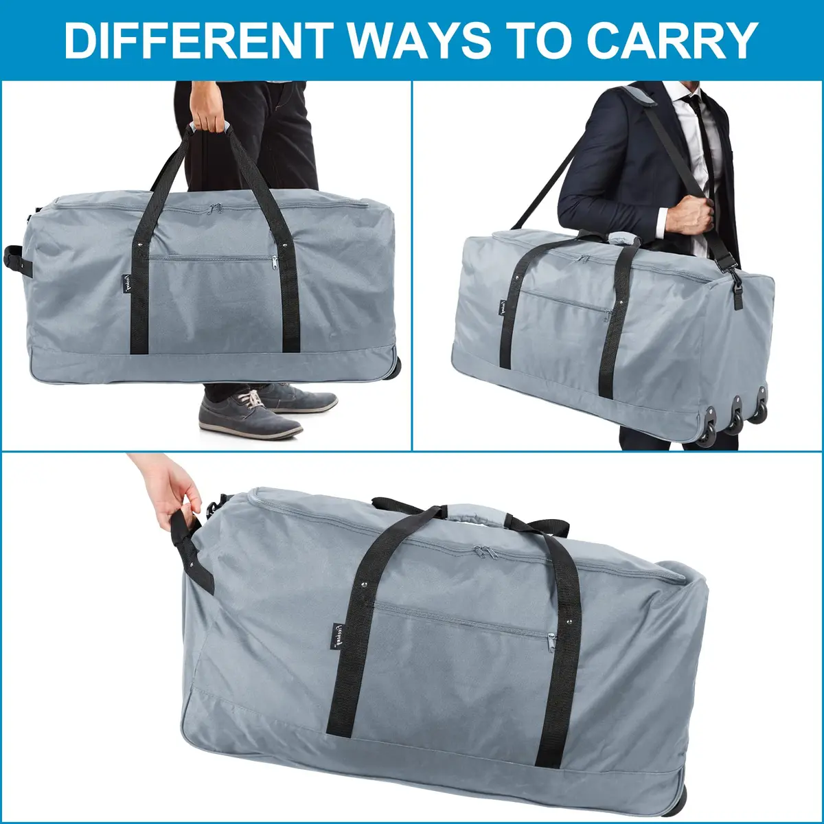 Finnhomy 120L Foldable Rolling Duffel Bag with 3 Wheels | Large Capacity, Lightweight Travel Bag (Grey) - view 6