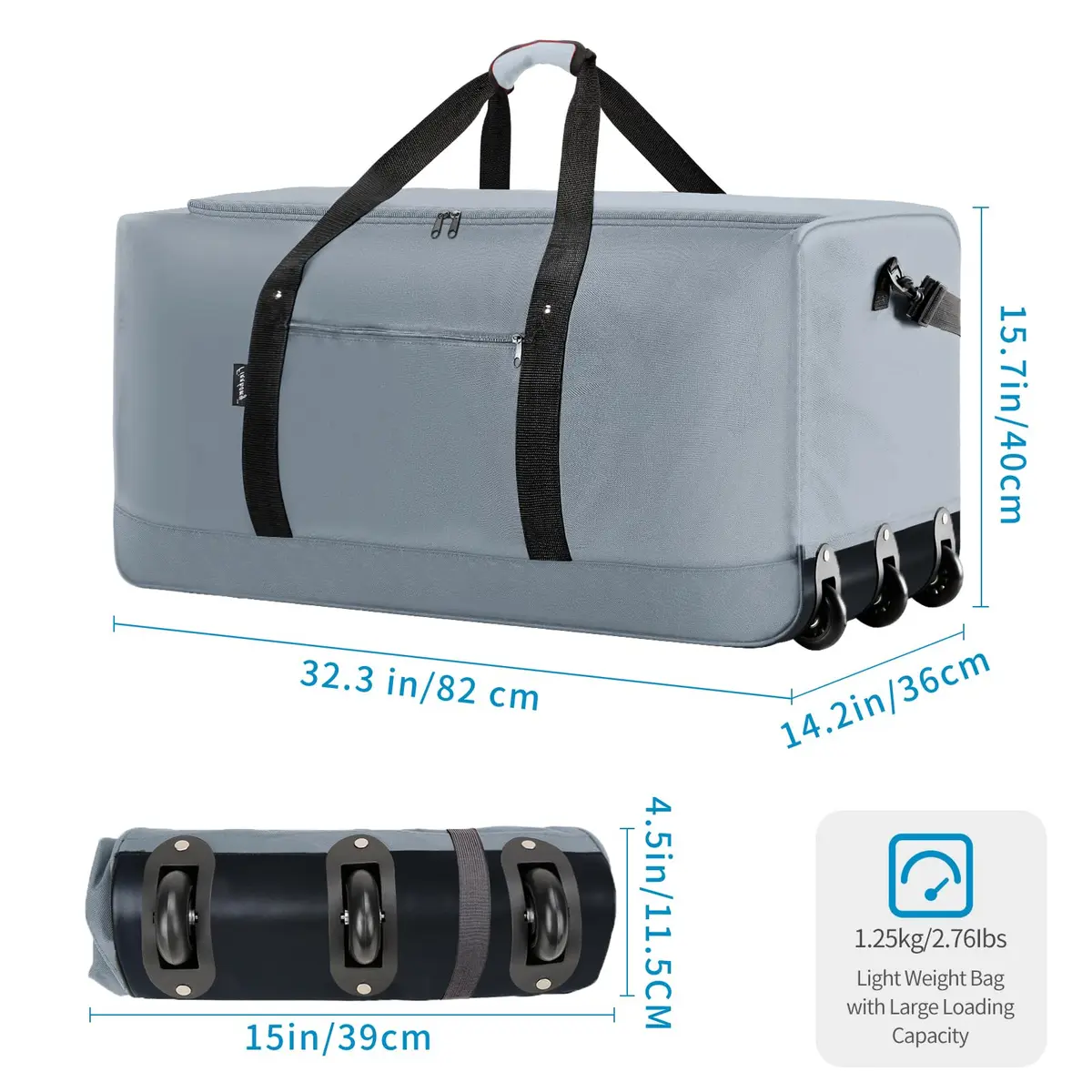 Finnhomy 120L Foldable Rolling Duffel Bag with 3 Wheels | Large Capacity, Lightweight Travel Bag (Grey) - view 2