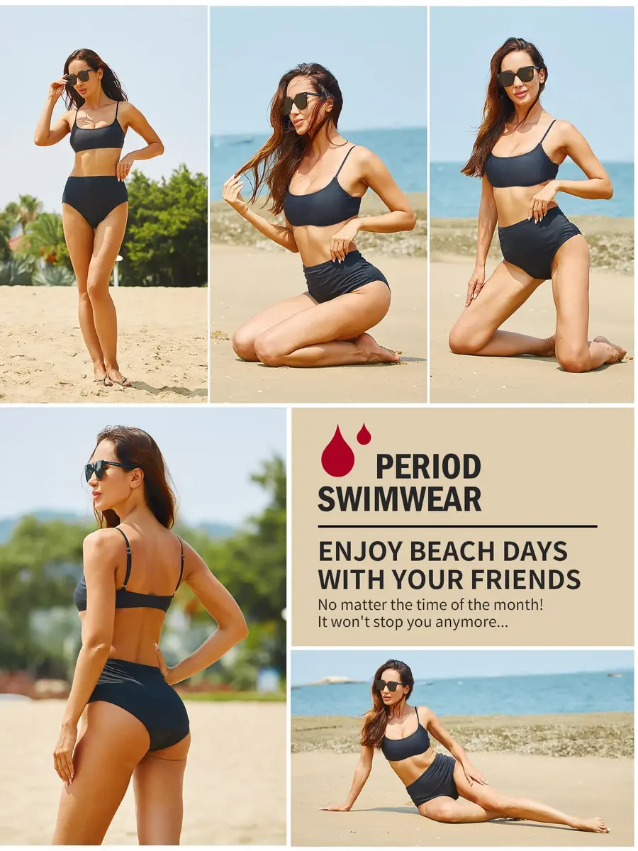 feitycom Period Swimwear High Waisted Bikini Bottoms for Women & Teens | Leakproof & Recycled Fabric - view 6