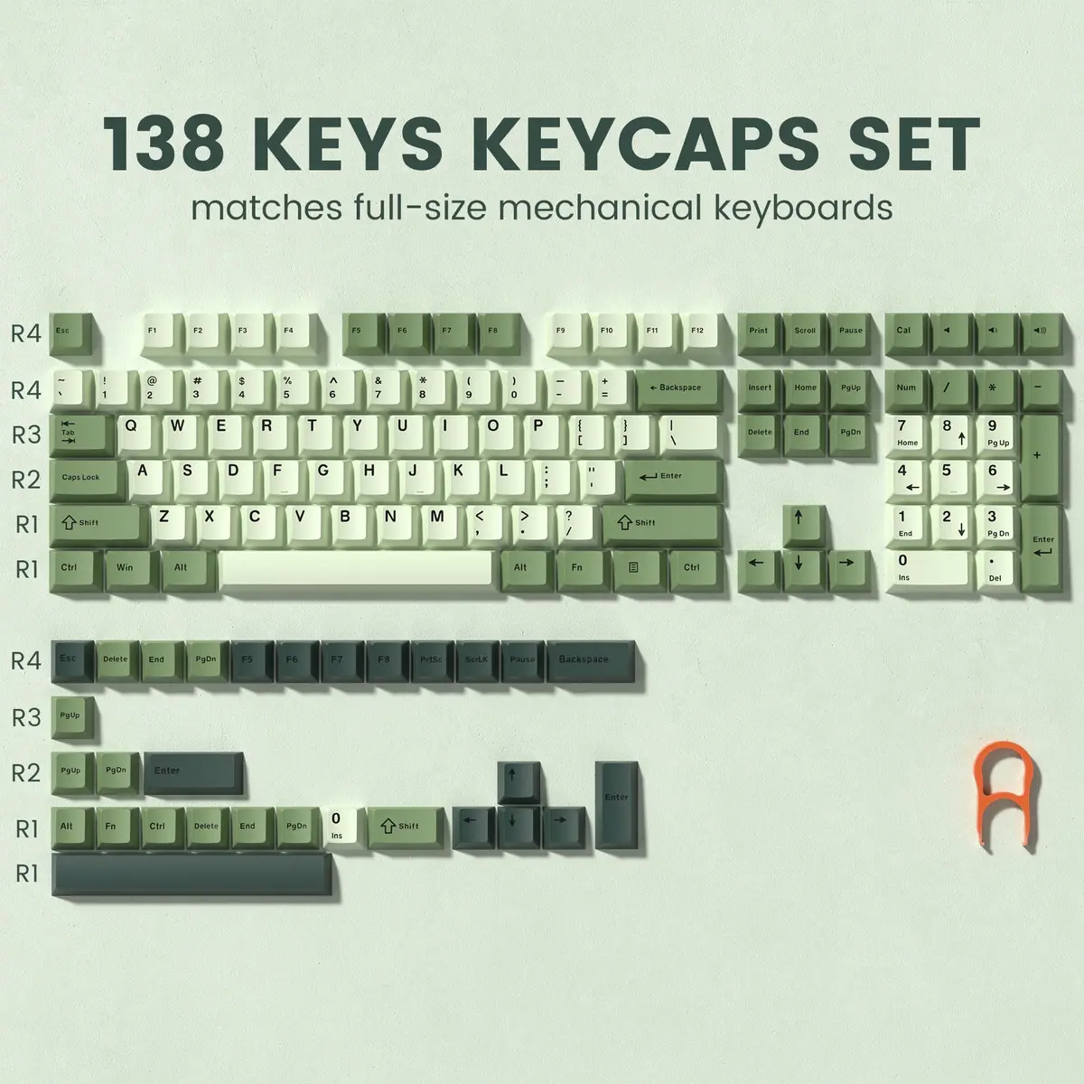 dagaladoo Double Shot PBT Keycaps Green Cherry Profile | 138-Key Set for Mechanical Keyboards - view 2