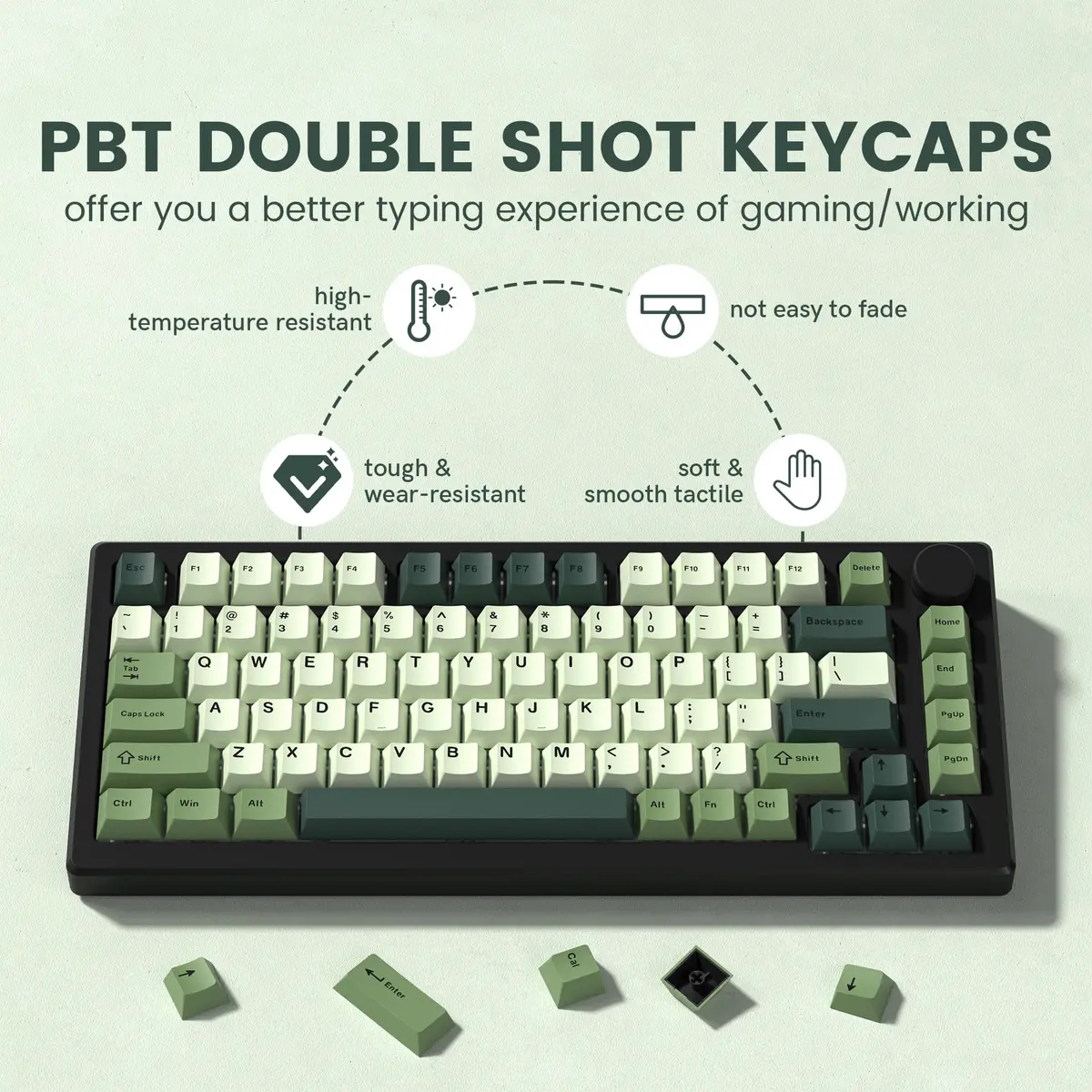 dagaladoo Double Shot PBT Keycaps Green Cherry Profile | 138-Key Set for Mechanical Keyboards - view 3