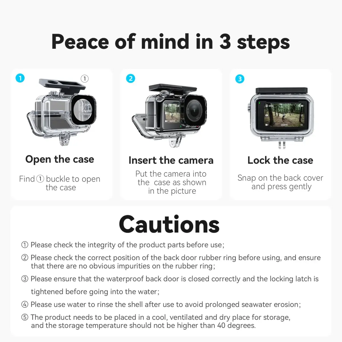 TELESIN Waterproof Case for DJI Action 3/4/5 Pro Camera, 60M Deep Diving Housing | Shockproof Underwater Shell Cage - view 9