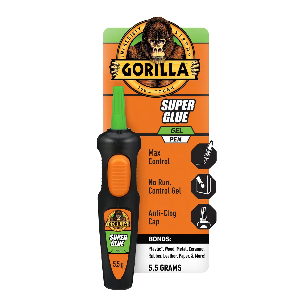 Gorilla Super Glue Gel Pen, 5.5 g | Fast-Setting Impact-Resistant Adhesive - main product image