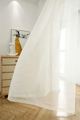 PHILEASY Beige Sheer Curtains 54 Inches Long, 52 Inches Wide - Pack of 2 - view 3