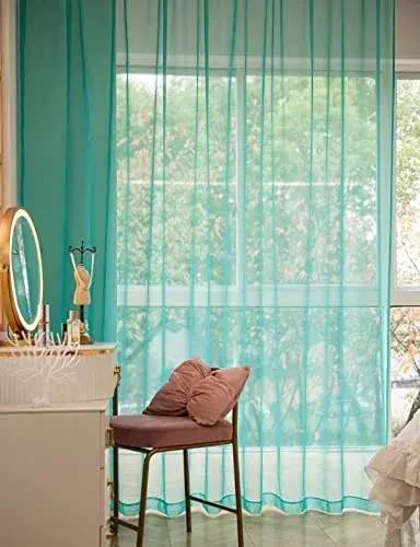 PHILEASY Turquoise Sheer Curtains 63" L x 52" W - Pack of 2 | Light-Filtering Rod Pocket Panels - view 4