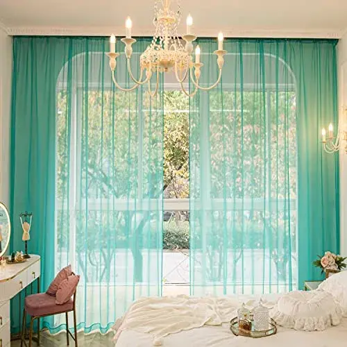 PHILEASY Turquoise Sheer Curtains 63" L x 52" W - Pack of 2 | Light-Filtering Rod Pocket Panels - view 2