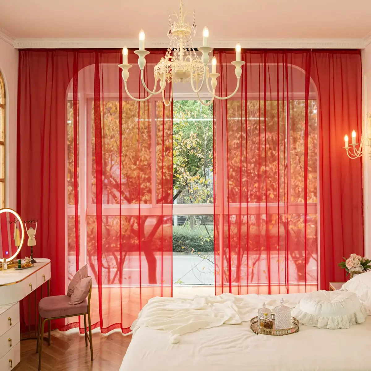 PHILEASY Rose Sheer Curtains 45" L x 52" W - Pack of 2 | Light-Filtering Rod Pocket Panels - view 2