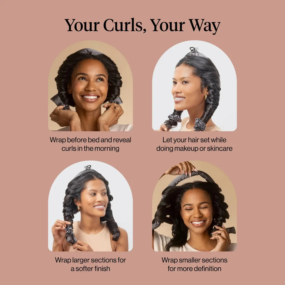 Kitsch Satin Heatless Curls Overnight Set - Charcoal | 86cm (34") Heatless Curling Rod & 2 Satin Scrunchies - view 7