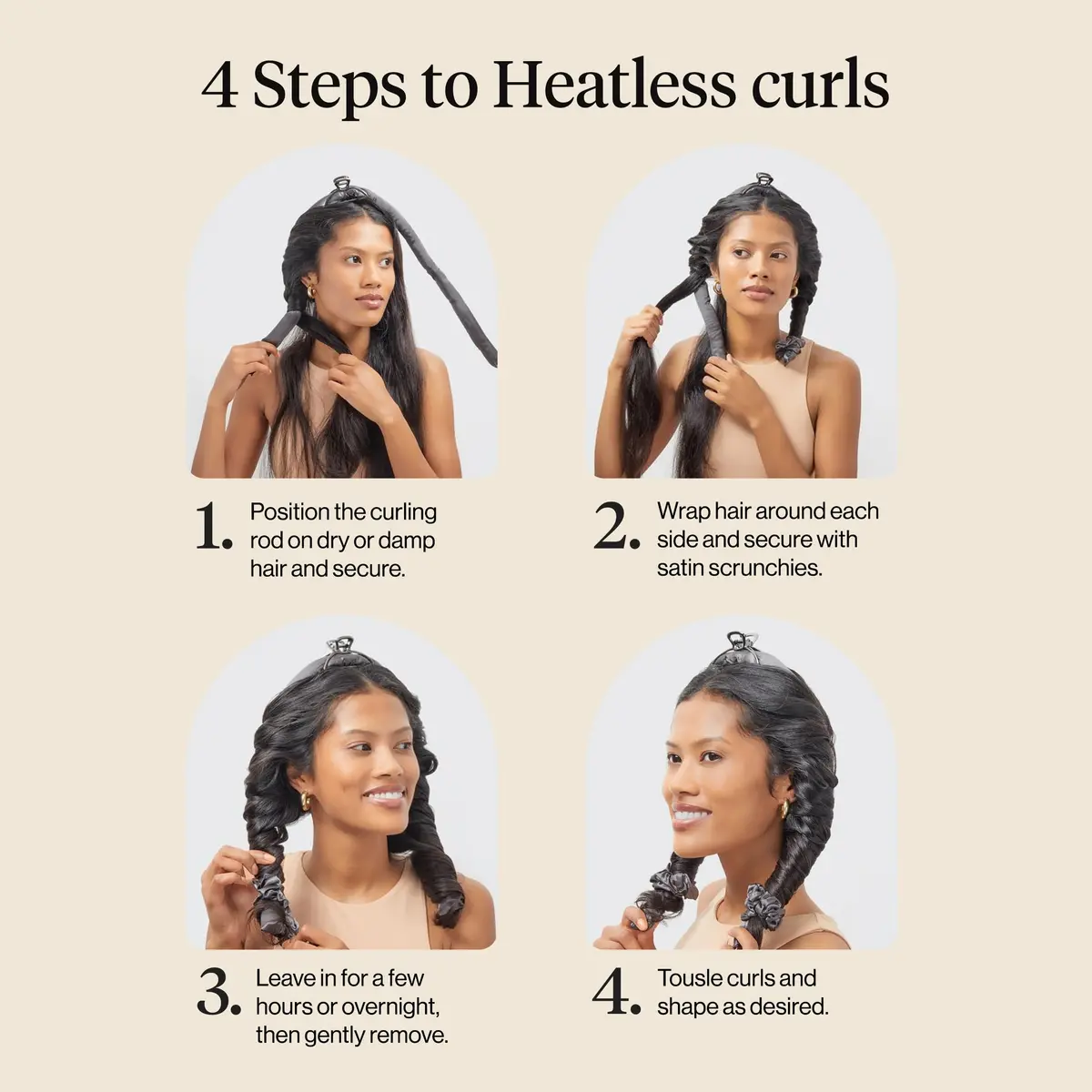 Kitsch Satin Heatless Curls Overnight Set - Charcoal | 86cm (34") Heatless Curling Rod & 2 Satin Scrunchies - view 8