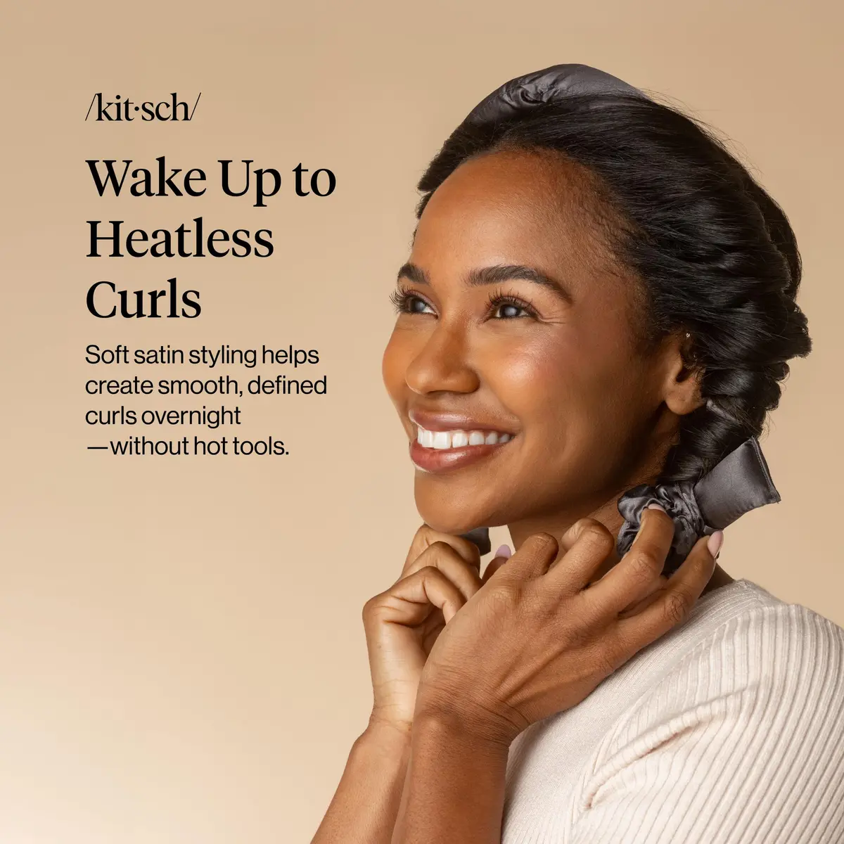 Kitsch Satin Heatless Curls Overnight Set - Charcoal | 86cm (34") Heatless Curling Rod & 2 Satin Scrunchies - view 3