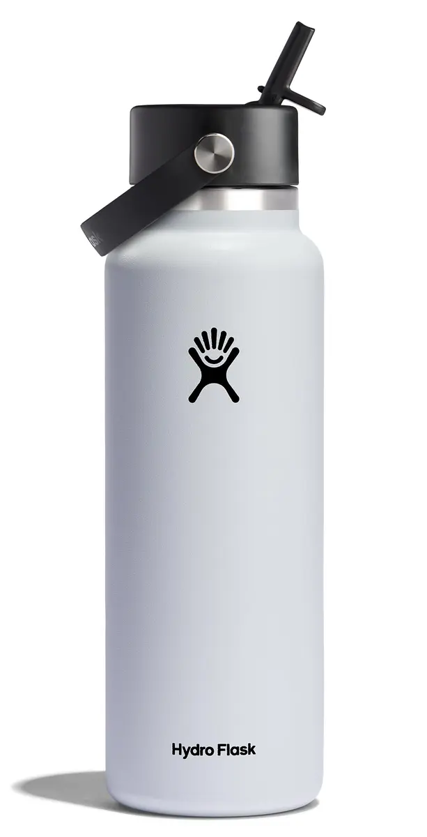 Hydro Flask Wide Mouth Water Bottle with Flex Straw Cap, 1200ml (40 Oz) White | Keeps Drinks Cold Up to 24 Hours - main product image