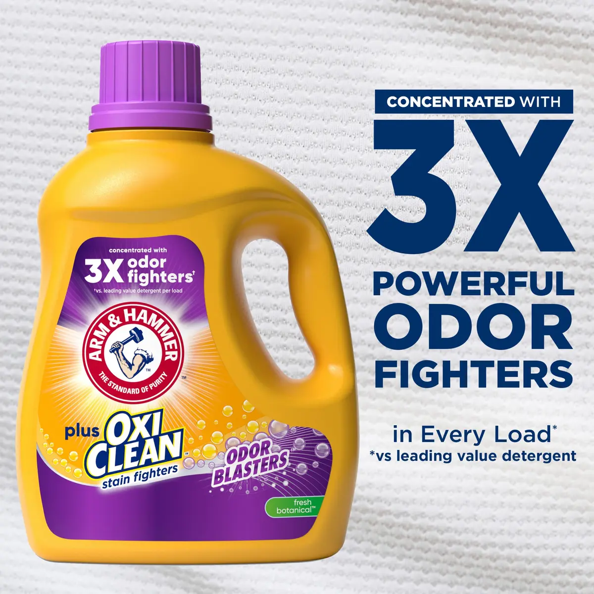 ARM & HAMMER Plus OxiClean with Odor Blasters Liquid Laundry Detergent Fresh Botanical 2.97 L (100.5 Fl Oz) | Concentrated Formula for Tough Odors & Stains - view 3
