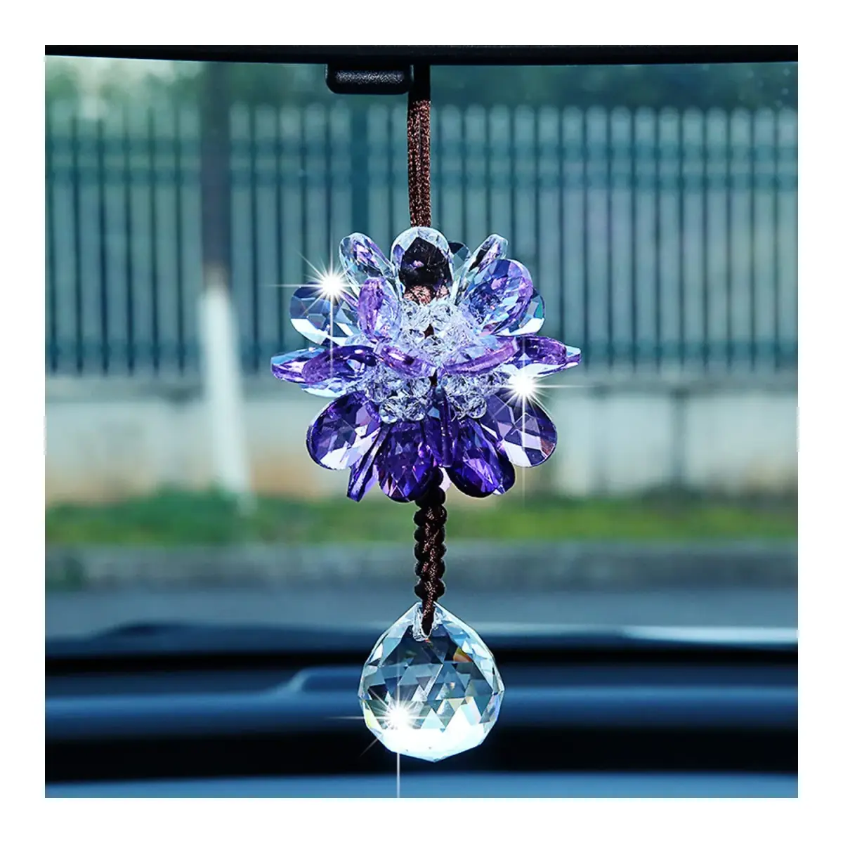 AICEL K9 Crystal Flower Rear View Mirror Pendant | 34.5 cm (13.8 inches) - main product image