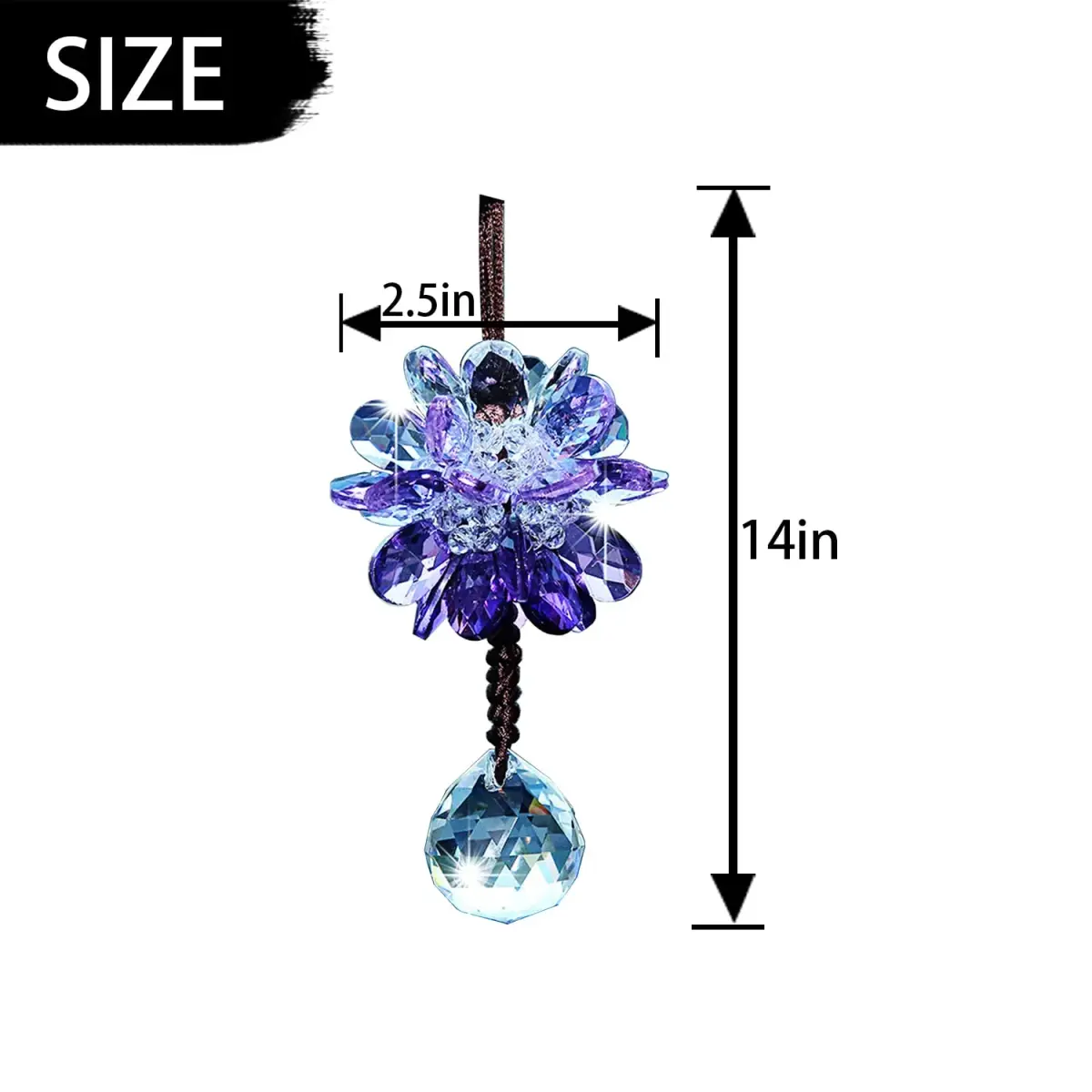 AICEL K9 Crystal Flower Rear View Mirror Pendant | 34.5 cm (13.8 inches) - view 2
