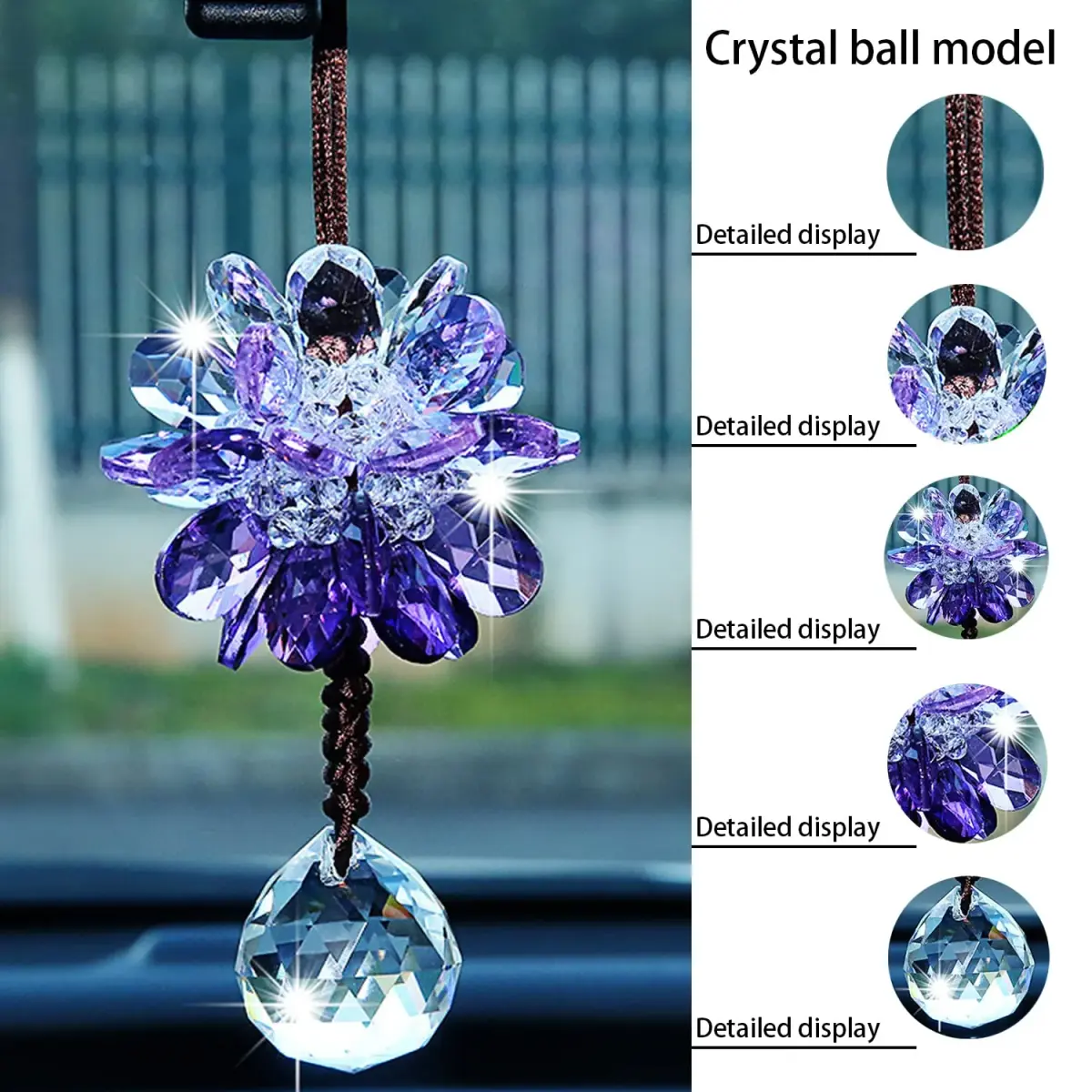 AICEL K9 Crystal Flower Rear View Mirror Pendant | 34.5 cm (13.8 inches) - view 3