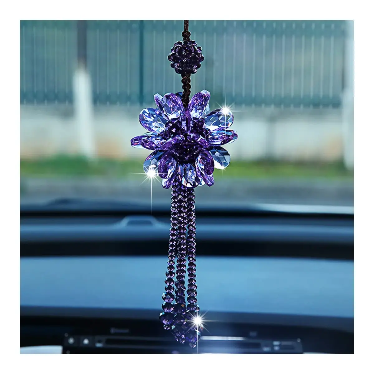 AICEL K9 Crystal Flower Rear View Mirror Pendant | Handmade Car Interior Ornament (13.8 inches total length) - main product image