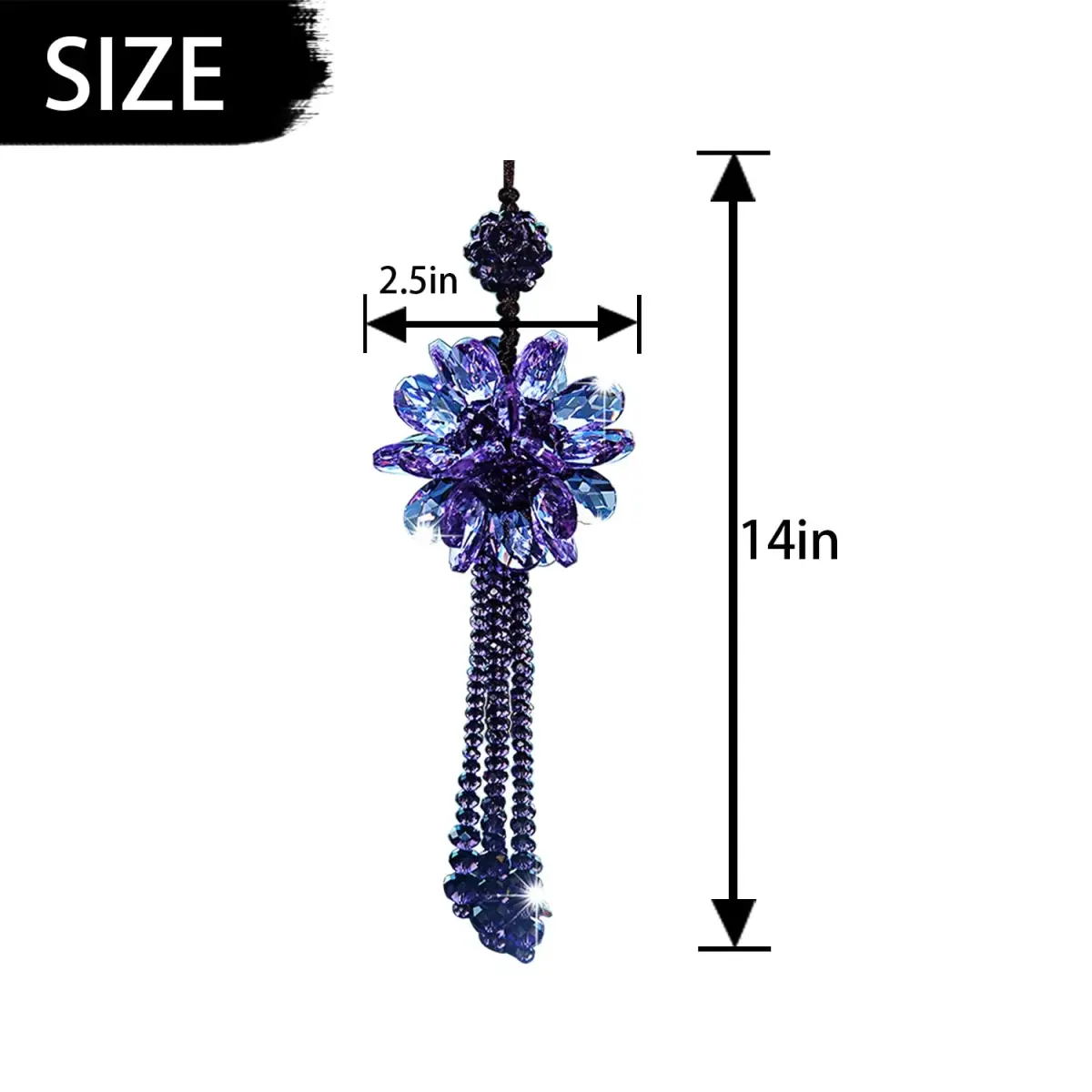 AICEL K9 Crystal Flower Rear View Mirror Pendant | Handmade Car Interior Ornament (13.8 inches total length) - view 2