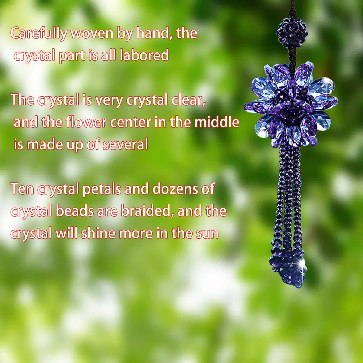 AICEL K9 Crystal Flower Rear View Mirror Pendant | Handmade Car Interior Ornament (13.8 inches total length) - view 4