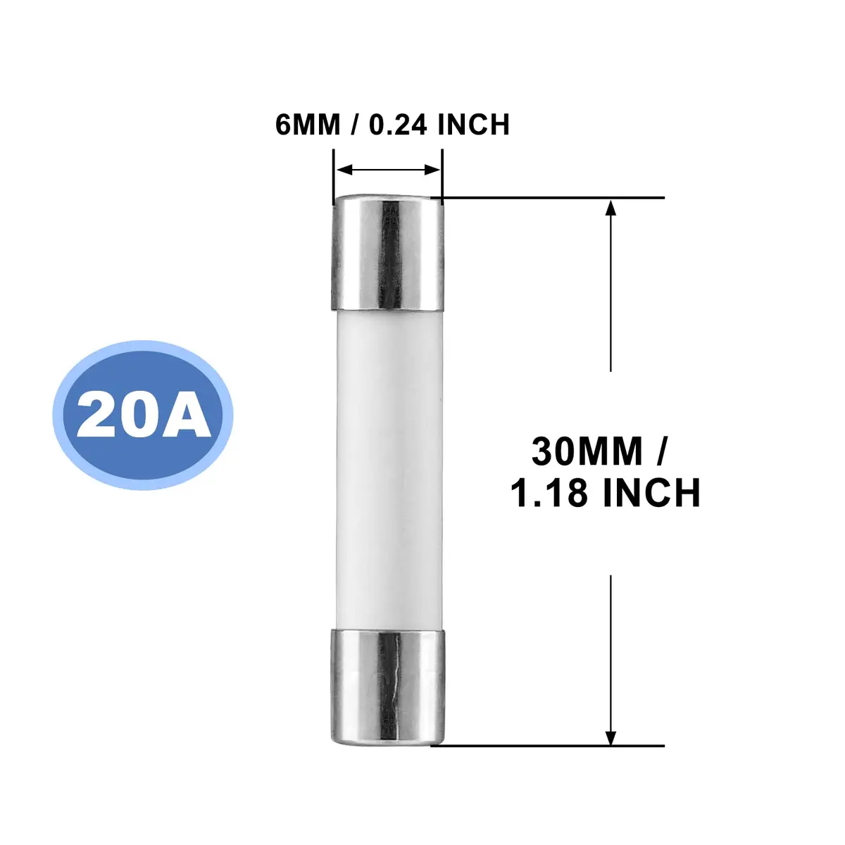 Litoexpe 20-Pack 20A 250V Ceramic Time Delay Fuses | Safe Overcurrent Protection for High-Power Loads - view 2