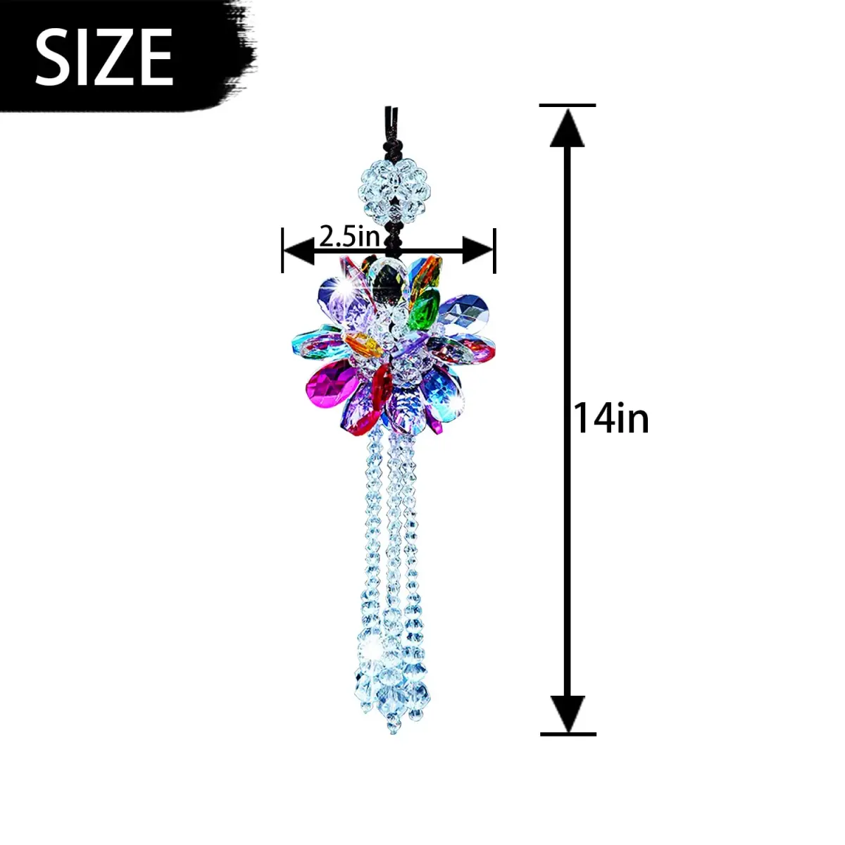 AICEL K9 Crystal Flower Rear View Mirror Pendant | 34.9 cm (13.8 inches) Total Length - view 2