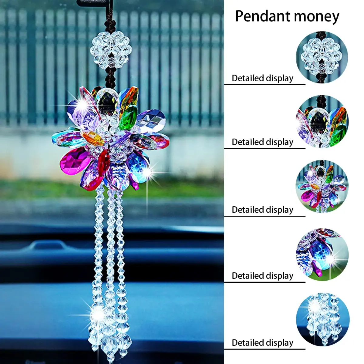 AICEL K9 Crystal Flower Rear View Mirror Pendant | 34.9 cm (13.8 inches) Total Length - view 3
