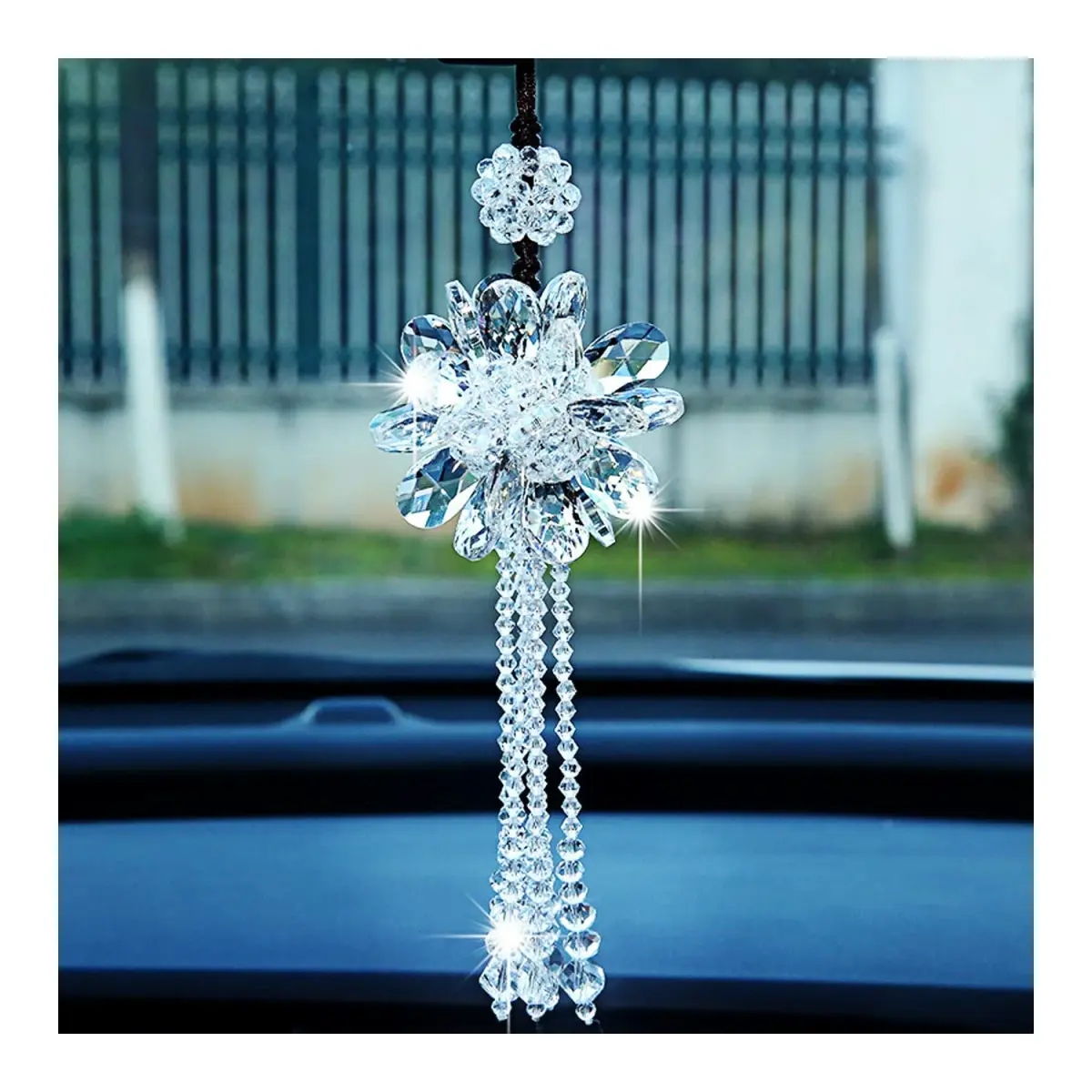AICEL K9 Crystal Flower Rear View Mirror Pendant 13.8 inches (35 cm) | Handmade Lucky Ornament - main product image