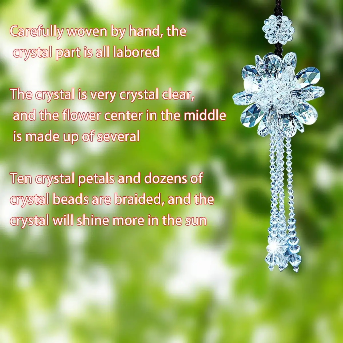 AICEL K9 Crystal Flower Rear View Mirror Pendant 13.8 inches (35 cm) | Handmade Lucky Ornament - view 4