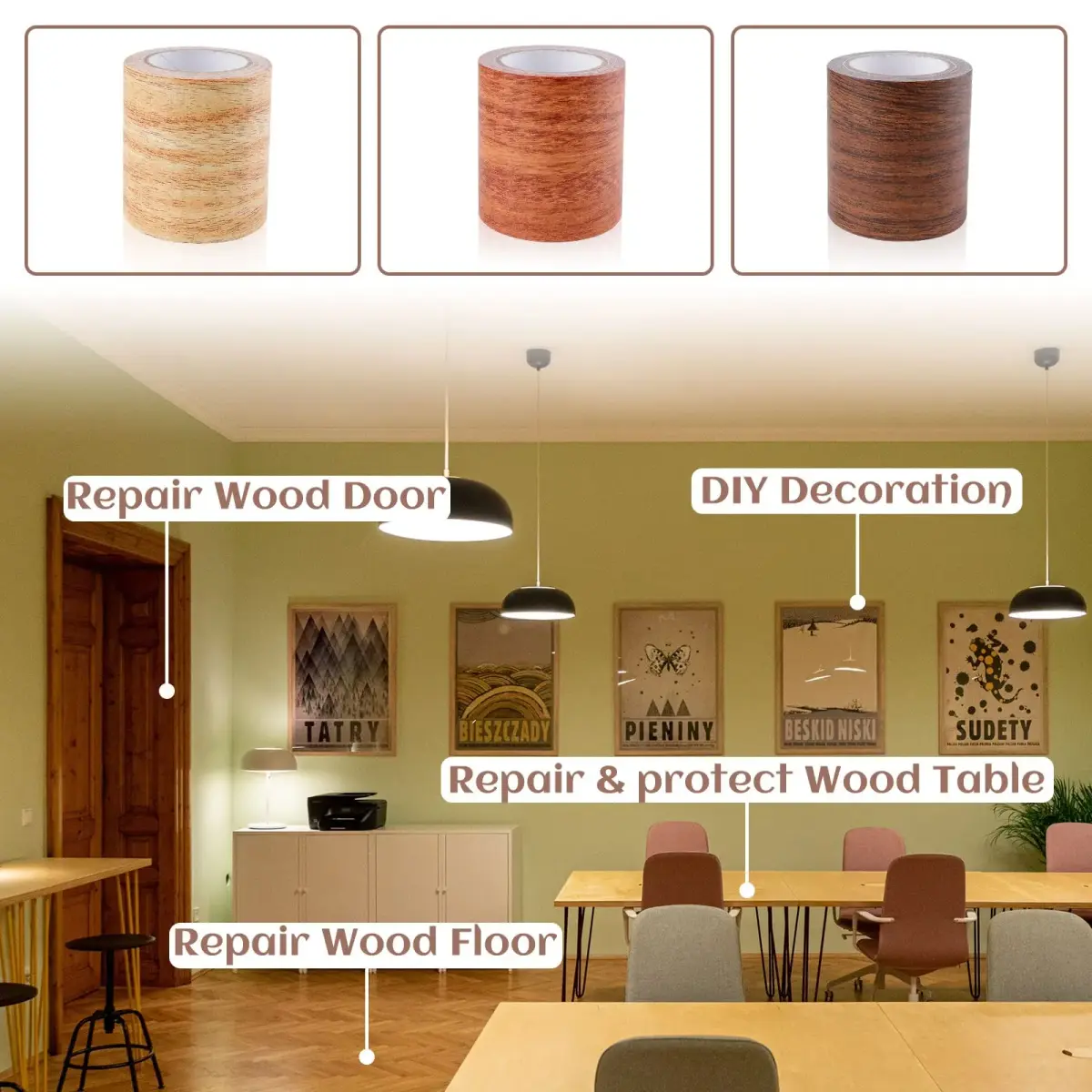 DIBALIYI Wood Grain Repair Tape 9.14m (30ft) | Waterproof & Wear-Resistant for Furniture & Floors - view 3