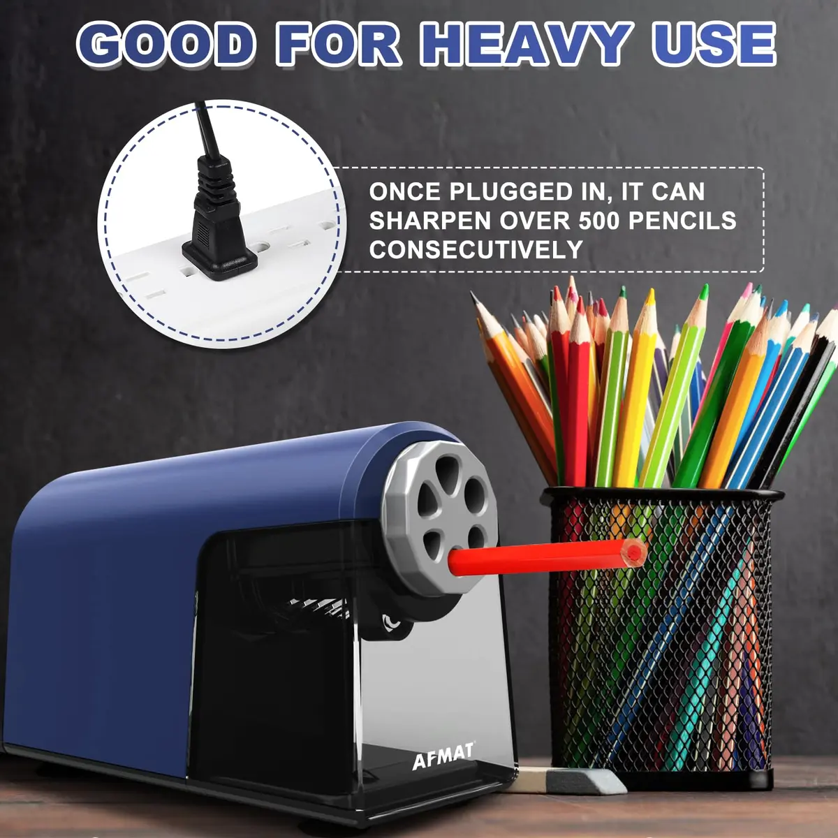 AFMAT PSX2 Heavy Duty Electric Pencil Sharpener, 6 Holes, Classroom Sharpener for 6-11mm Pencils, Auto Stop, Super Fast, Save Pencils, Blue - view 5